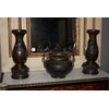 Triptych composed of 3 Chinese bronze vases from the 1800s depicting scenes with beasts and landscape