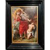 Wonderful oil painting on panel "Sacrifice of Isaac" Italian from the 1500s with a wonderful frame