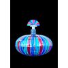 Blown glass bottle, round and flattened shape with vertical multicolored bands. Ve.Art, Murano.