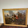 Oil on canvas by Jacques Courtois "Borgognone", Battle of knight and drummer. 17th century period, size 147 x 105 cm