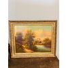 Antique oil painting on canvas, Austrian school, 19th century, 67x78cm, with landscape and castle.