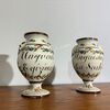 Antique pair of painted pharmacy vases from the late 18th century. "Egyptian Ointment" - "Ointment for Scabies" h 80 cm