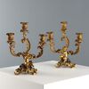 Coppia di Candelabri in Bronzo Dorato a Tre Fiamme Francia Fine XIX Secolo