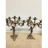 Coppia di candelabri/candelieri bronzo '900 a cinque fiamme con putti, 52x42cm
