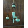 Lampadario in ottone e vetro con motivi a spirale e foglia oro a tre luci. Manifattura Barovier e Toso.Murano.