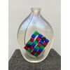 Vaso in vetro sommerso pesante e iridato con applicazioni a mosaico.Murano.