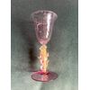 Bicchiere in vetro iridato con foglia oro e applicazioni floreali.Firma sulla base.Murano.