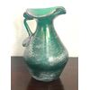 Vasetto in vetro verde iridato con manico stile archeologico.Manifattura Salviati.Murano