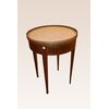 French circular coffee table from the 1800s, Louis XVI style, with white marble top
