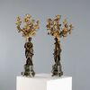 Pair of Bronze and Green Alps Marble Candelabra, France, Late 19th - Early 20th Century