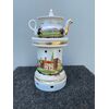 Veilleuse porcelain tea pot decorated with landscape and architecture. France     