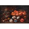 Still life with figs, peaches, grapes and flowers