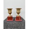 Pair of bronze vases with red marble base. Empire period.     