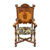 Carved, veneered, and inlaid wooden armchair. Italy, 17th-18th century.