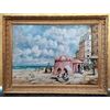 Large oil painting on canvas &quot;Beach&quot; signed - Italy, 20th century.     