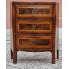 Shaped bedside table with three drawers in walnut with rosewood threads – Central Italy, mid