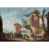 Italian painter (18th century) - Landscape with ruins and figures.