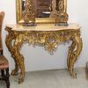 18th-century console table in gilded and carved wood with marble top