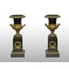 Coppia di cassolette/Vasi antichi Carlo X in bronzo dorato e bronzo patinato. Francia inizio XIX secolo.