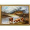 Frank Walters (British, fine XIX sec.) - Bestiame delle Highlands al lago.