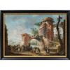 Italian painter (18th century) - Landscape with ruins and figures.