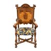 Carved, veneered and inlaid wooden armchair. Italy, 17th-18th century.