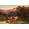 W. Richard (British, fine XIX sec.) - Paesaggio con Mandria di Highlanders al lago.