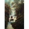 S.W. Clifford (British, fine XIX sec.) - Paesaggio boschivo con cascata.