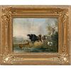 Italian painter (late 18th - early 19th century) - Landscape with cows, goats, and dog at the stream.