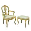 Armchair and footstool in carved and lacquered wood. Venice, 19th-20th century.