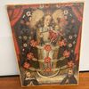 Antique Cuzco school painting, 17th century, oil on canvas. Madonna of Pomata, Jesus, St. Nicholas of Tolentino and St. Francis. Size 57x 42.5 cm