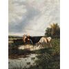 Pittore europeo (fine XIX sec.) - Paesaggio con mucche al pascolo.