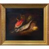 STILL LIFE WITH WATERMELON AND HAKE 19TH CENTURY OIL ON PANEL