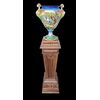 Grande vaso in maiolica a decoro istoriato con colonna lignea.Molaroni ,Pesaro.