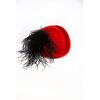 No Brand – Cappello in feltro rosso applicazione piume nere