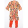 “Mila Schön” 2pz casacca stampa fiori e pantaloni arancioni ricamati interamnte con baguette