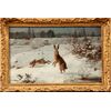 Carl Friedrich Deiker, Rabbits in the Snow, 1872, Signed and dated     