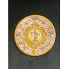 Majolica platter-cutting board with Raphaelesque neighborhood decoration. Central round with figure of Saint. Deruta manufacture.     