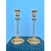 Pair of bronze and cut crystal candlesticks. France     