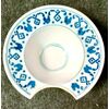 Round plate in blue monochrome majolica with geometric motifs on the brim. France.     