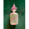 Bottiglietta portaprofumo in vetro mezza filigrana lattimo-verde-rosa e tappo con motivi a foglia.Cenedese Murano.