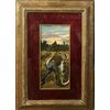 Mietitura al tramonto, olio su cartoncino