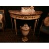 half-moon console painted and gilded in mecca with marble top. Breccia of Stazzema