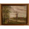 Antico quadro firmato Valois del 1800 paesaggio con pastore gregge e mulino