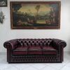 Chesterfield club three-seater sofa in old English burgundy red leather, original new     