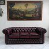 Divano chesterfield club tre posti in pelle rosso bordeaux anticato inglese originale nuovo