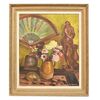 PAINTINGS STILL LIFE XX CENTURY, FAN AND ANEMONES, OIL PAINTING ON BOARD. (QNM242)