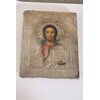 Antica Icona in argento e dipinto Cristo benedicente XIX sec . mis cm 18 x cm 15 Antiquariato 