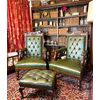 Pair of armchairs with green leather     