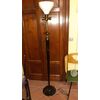 Wood and brass lamp with marble base...